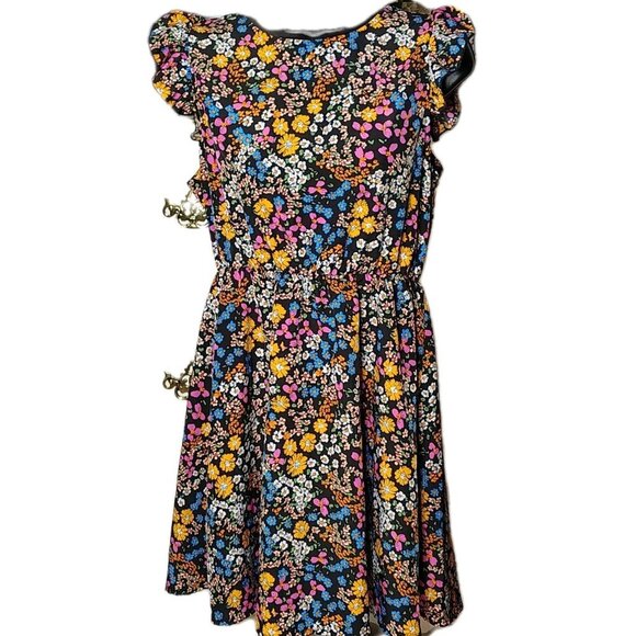 Emery Rose Junior Med Colorful Flower Dress Flutter Sleeve Elastic Waist - Picture 1 of 6